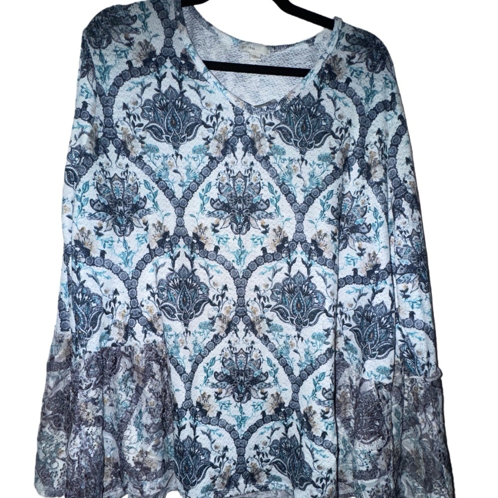 Cato Elegant Blue Patterned Bell Sleeve